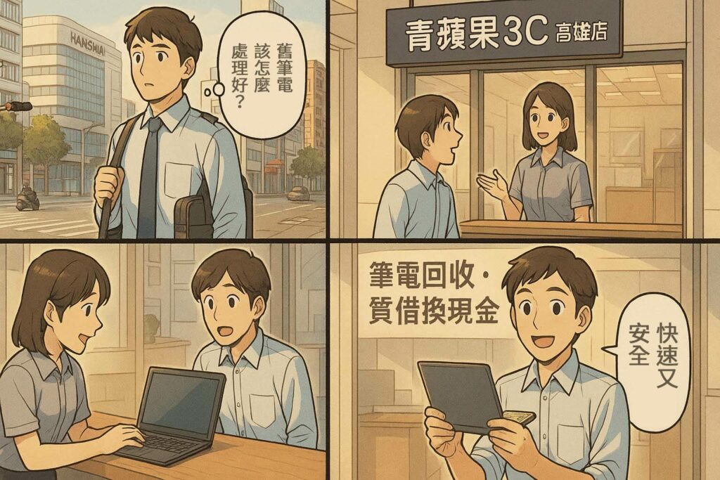 青蘋果3C JustSell 高雄筆電回收 四格漫畫
